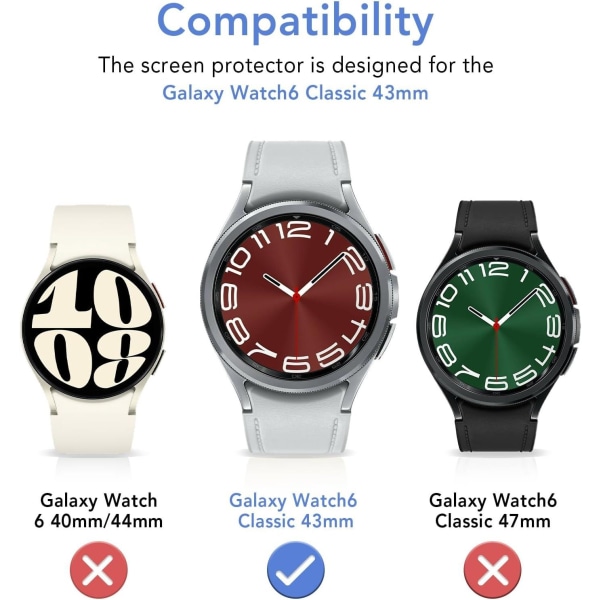 2x Skjermbeskytter for herdet glass til Samsung Galaxy Watch 43m Transparent one size