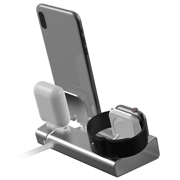 3 - 1 ladestasjon for iPhone, Apple Watch, AirPods Silver one size