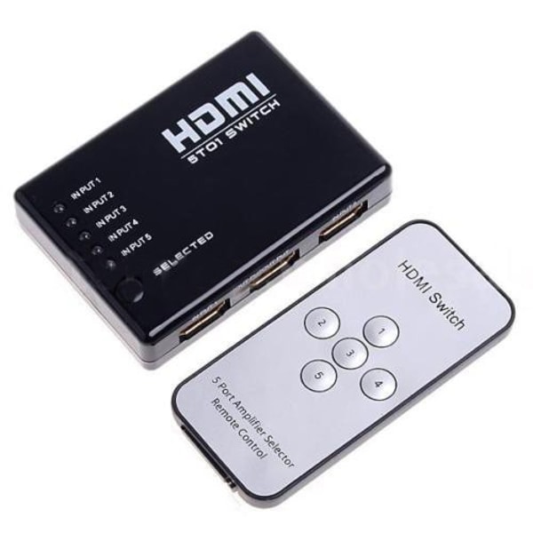 HDMI-bryter med fjernkontroll 5-veis med IR-øye Black