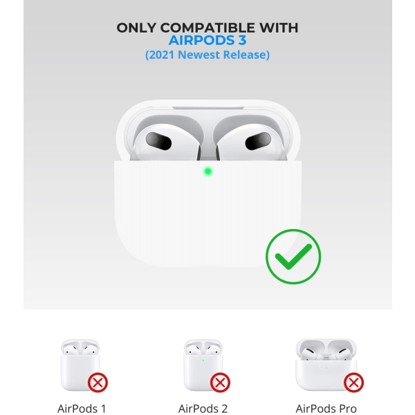Valkoinen Apple AirPods 3 -kotelo silikonisuojakotelo AirPods 3: White one size