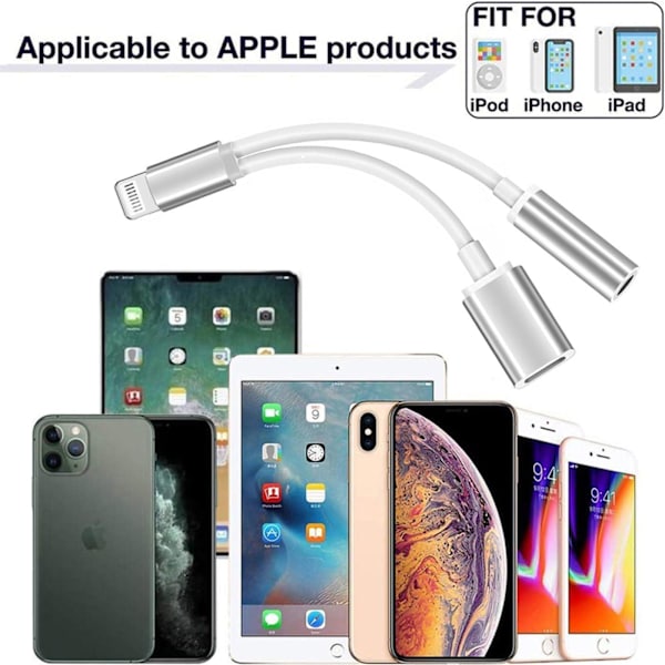Silver/Svart Lightning adapter, ladda och 3.5mm samtidigt Y-kabel Vit one size