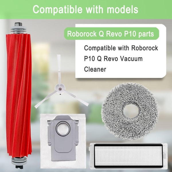 Roborock Q Revo / P10 tarvikkeet Pääharja Sivuharja Hepa Filter Mop Pölypussi A7400RR White one size