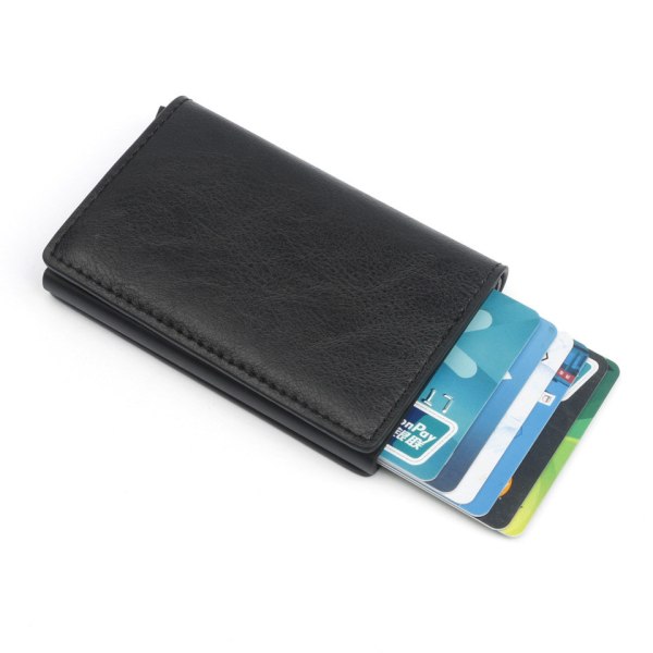 Svart RFID - NFC Protection Leather Wallet Card Holder 6stk Card Black one size