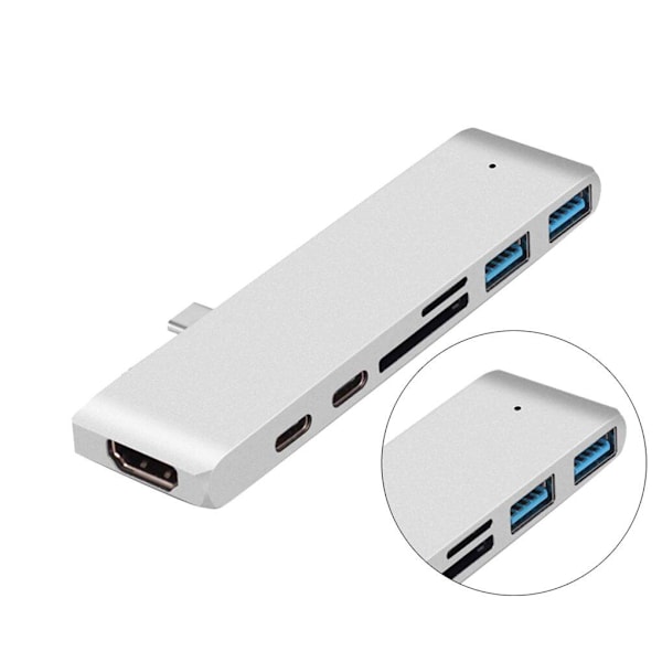 USB C Hub Thunderbolt 7 i 1 med 1 USB C Hane Silver