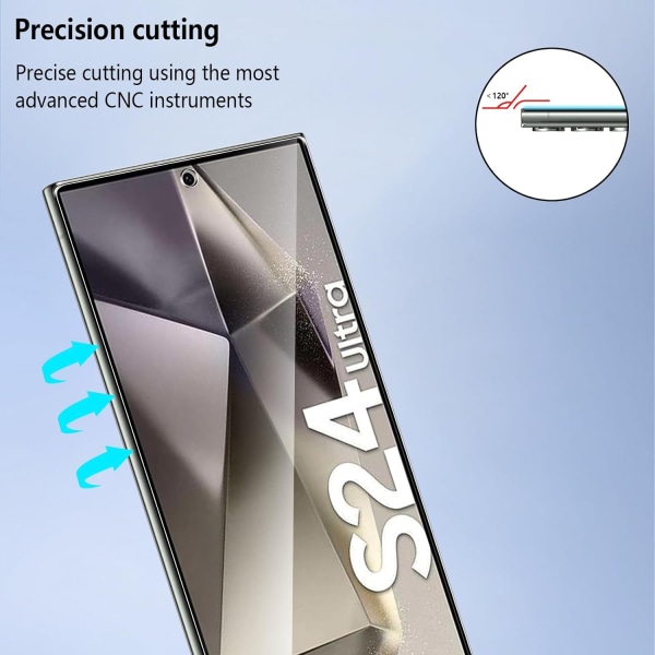 3X Herdet glassdeksel Samsung S24 Ultra Full Fit, fingeravtrykk Transparent one size