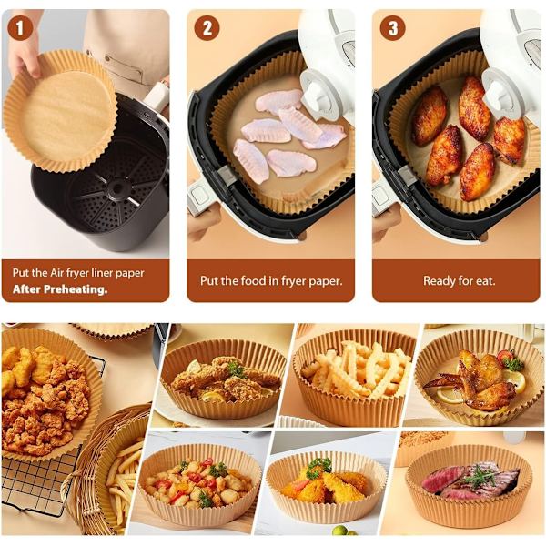 50 stk. 20x4,5 cm Air Fryer Bagepapir Ark Former runde Engangspapir Brown one size