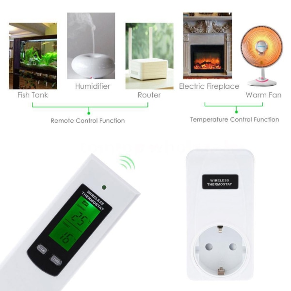Trådløs termostat RF 433MHz frost- og temperaturregulering 3KW White