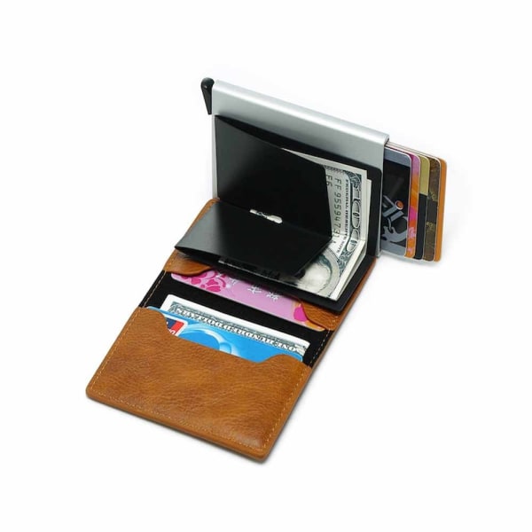 Brun RFID - NFC beskyttelse læder tegnebog kortholder 6stk kort Brown one size