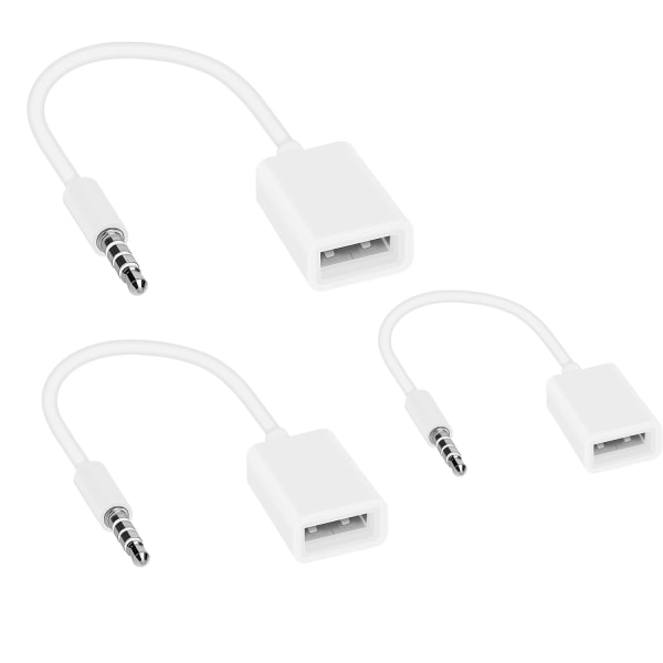 3x 3,5 mm Aux-uros-USB-naarassovitinkaapeli White one size