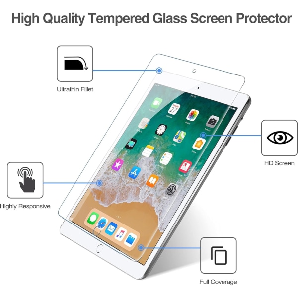 2X skjermbeskytter i herdet glass for iPad Pro 9,7 tommer iPad 9 Transparent