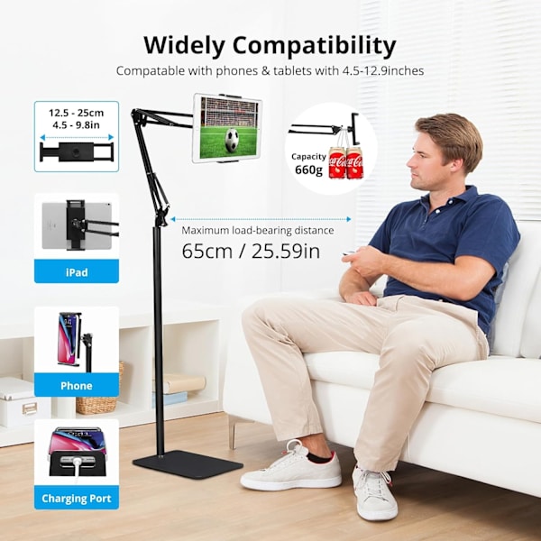 Gulvstativ til tablet-telefoner op til 13 tommer Black one size