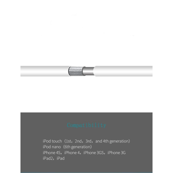 2X Laddkabel för äldre iPhones och iPads 30-pin USB-kabel Vit
