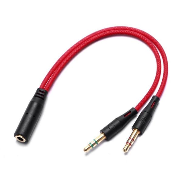 2stk. 4-pinners 3,5 mm hunn til 2 hann Y Splitter lydkabel Red one size