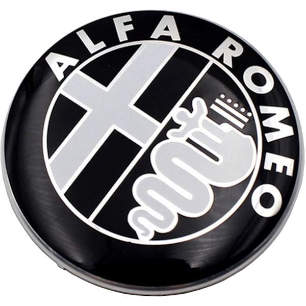 2X Sort 74mm Alfa Romeo Hood emblem med hætte Black one size