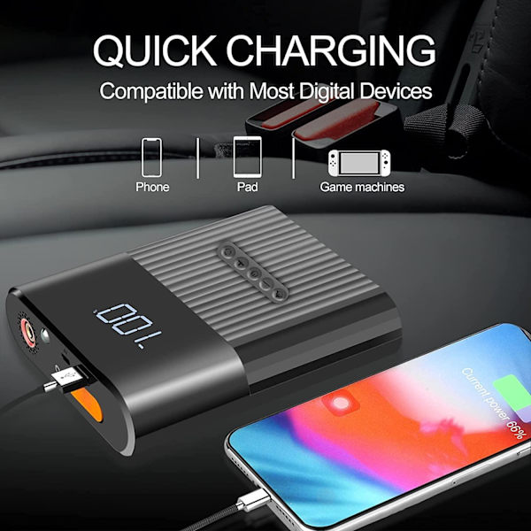 4 i 1 Starthjälp med luftkompressor och powerbank-funktion samt ficklampa Svart one size