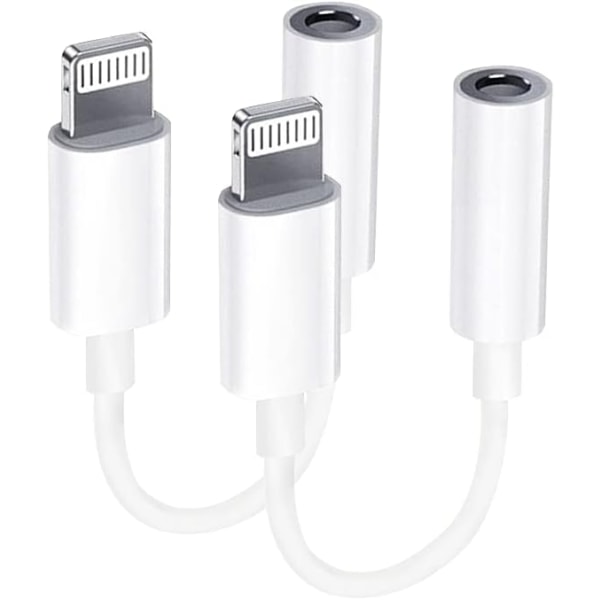 2x Lightning til 3,5 mm adapter for hodetelefoner White one size