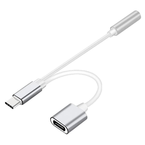 USB C til 1x usb C kvinnelig og 1x3.5mm AUX Silver