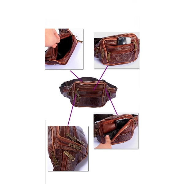 Ruskea vyötärölaukku monia käytännöllisiä taskuja Brown one size
