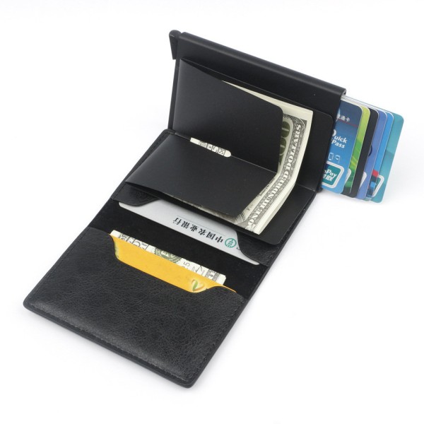 Svart RFID - NFC Protection Leather Wallet Card Holder 6stk Card Black one size