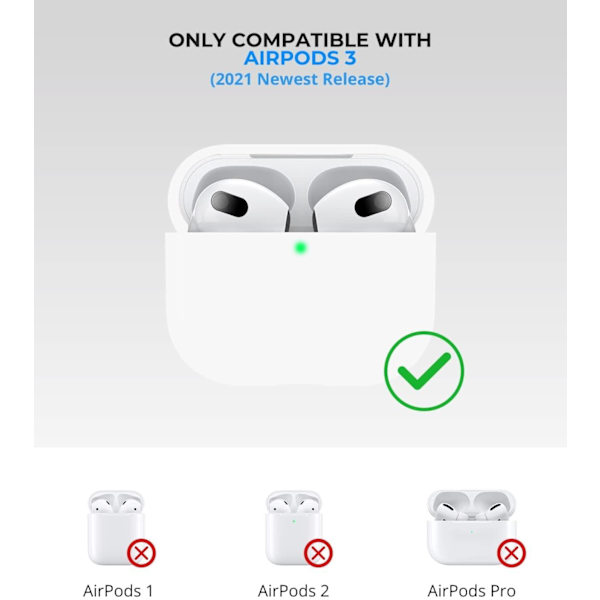2x Sort Apple AirPods 3 etui silikone beskyttende etui til AirPods 3 White one size