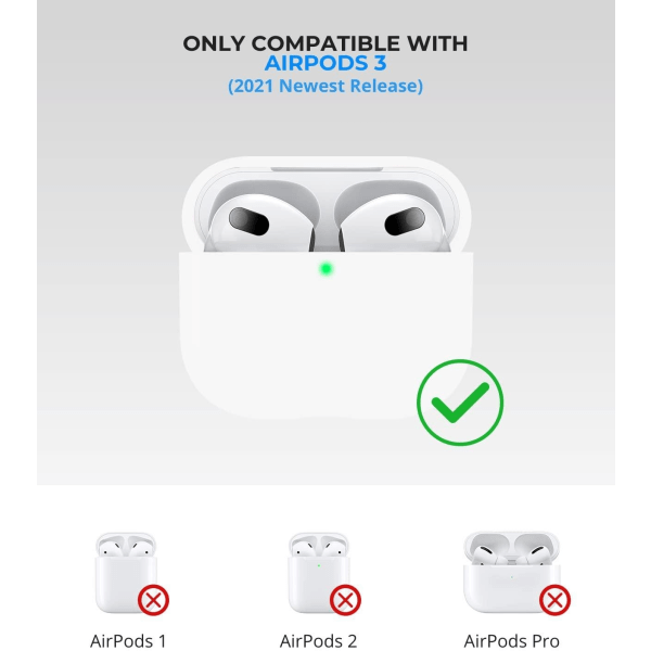 2x Valkoinen Apple AirPods 3 -kotelo silikonisuojakotelo AirPods 3:lle White one size