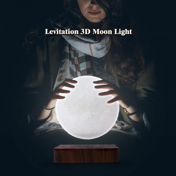 Flytende Flytende Maglev Lampe Atmosfærelampe Moon Walnut White one size