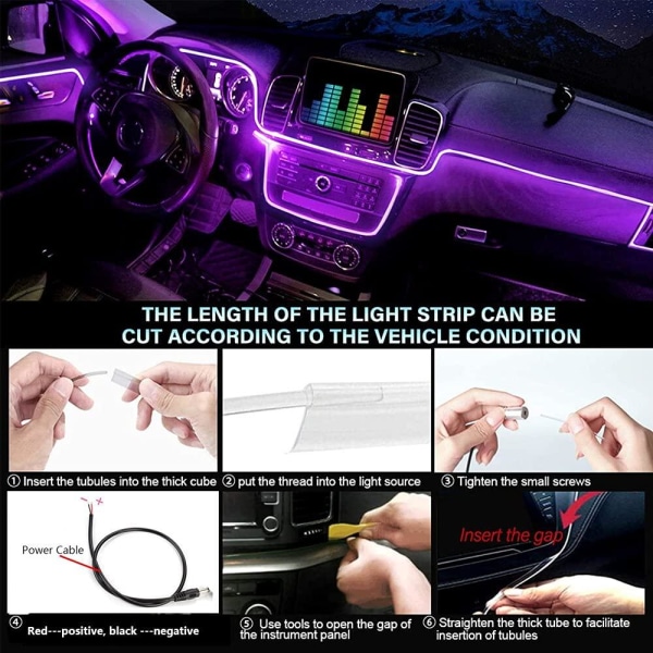 LED Optik båndbelysning til bilinteriør 16 millioner farver App. White one size