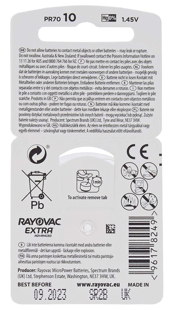 30 stk. Rayovac Extra Advanced act 10 Gul, 5x6-pakning Silver one size