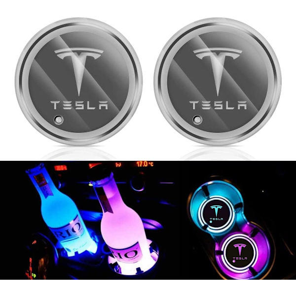 2X Tesla logo Blyplade til krusholdere Silver one size