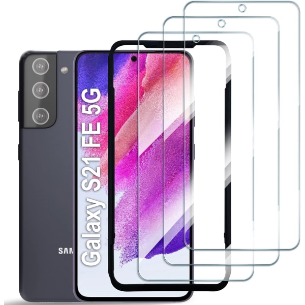 3x Härdat Glasskydd Samsung S21 FE Full Fit ,Fingerprint Transparent one size