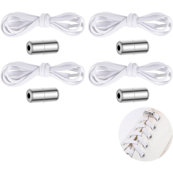2 par hvide slipsfri elastiske snørebånd White one size