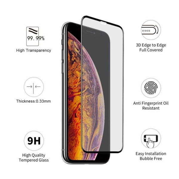 3X Karkaistu lasisuoja iPhone 11 Pro / X / Xs 5D Full Fit Transparent