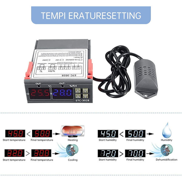 STC - 3028 lämpötila- ja kosteussäädin, PID-säädin 220V Black