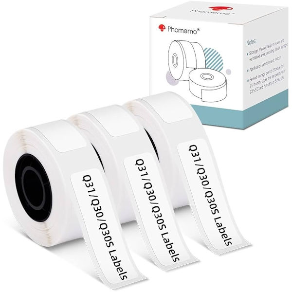 Q30 etiketmaskine termisk miniprinter Bluetooth med 9 etiketruller White