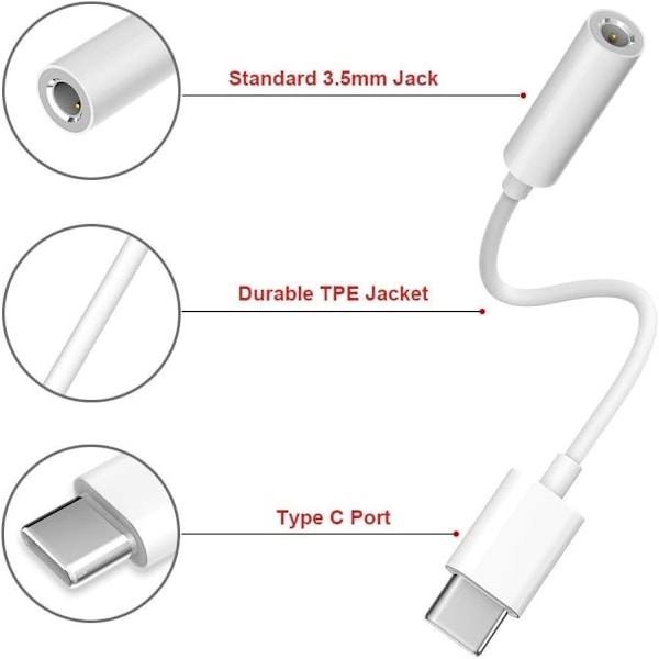 2x Adapter USB-C til 3,5 mm hvid White one size