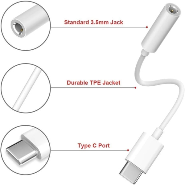 2x Adapter USB-C till 3.5mm Vit Vit one size