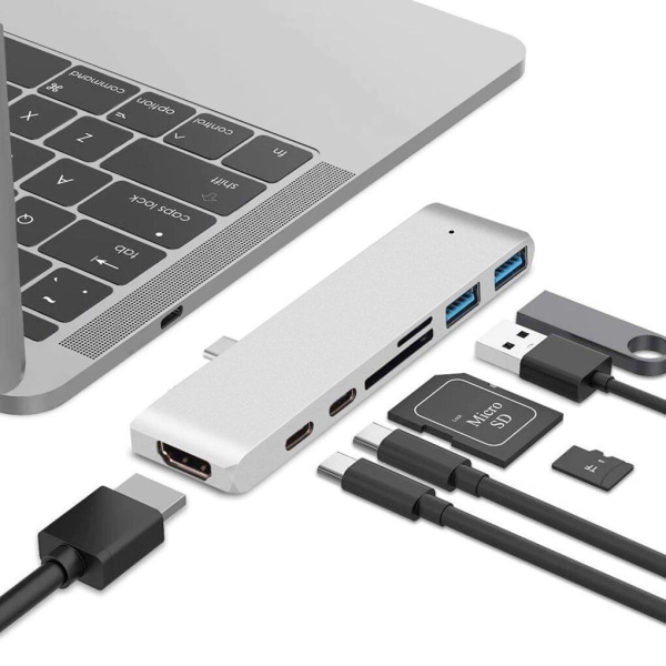 USB C Hub Thunderbolt 7 in 1 med 1 USB C Tap Silver