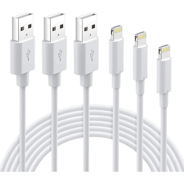 3X Lightning USB kabel till Apple (2 Meter) Vit