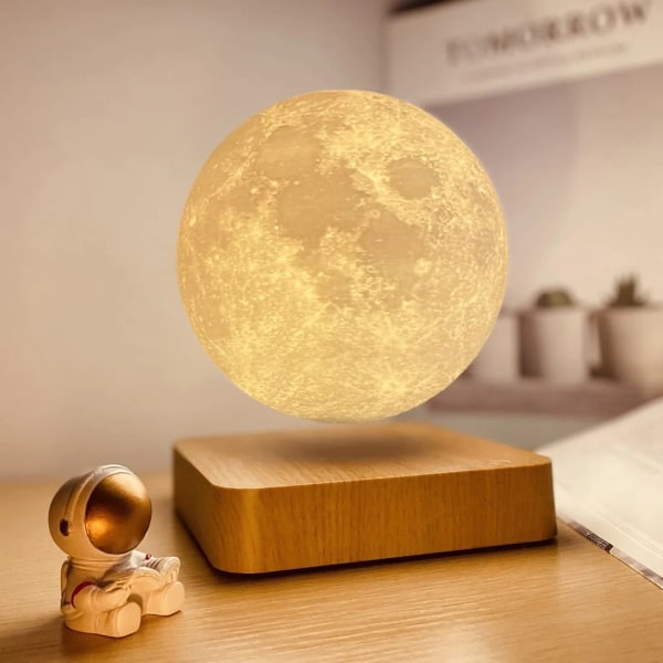 Flydende Maglev Lampe Atmosfærelampe Moon Ash Wood White one size b464, White, one size
