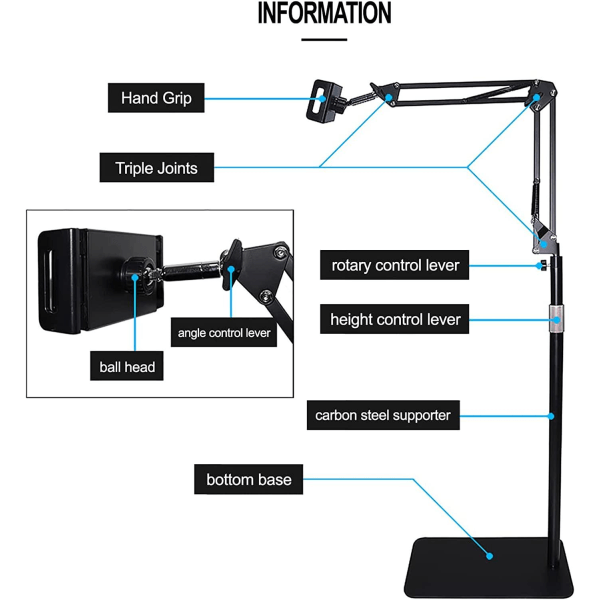 Gulvstativ for nettbretttelefoner opptil 13 tommer Black one size