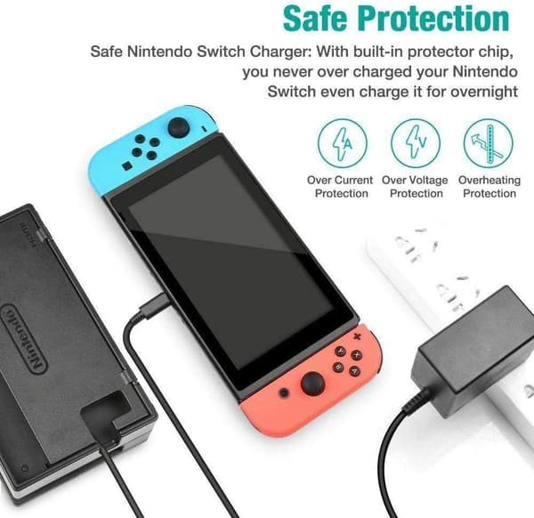 EU-verkkolaite Yhteensopiva kanssa Nintendo Switch / Lite / OLED Black