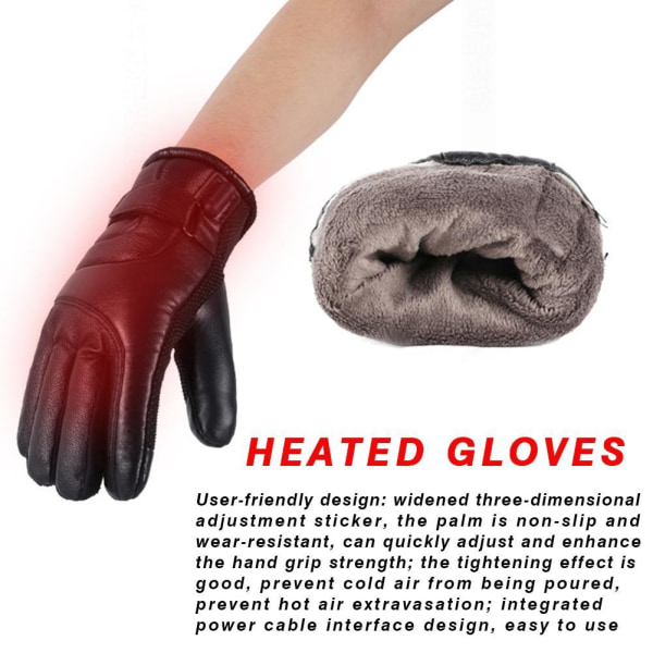 Konstläder Handskar med Värmeslingor Värmehandskar Svart XL