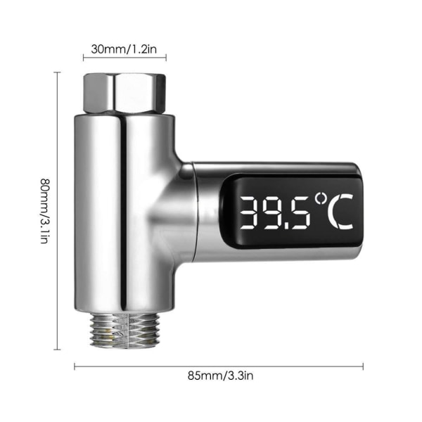 LED-termometer til bruserarmatur, LED-termometer til bruserarmat Silver one size