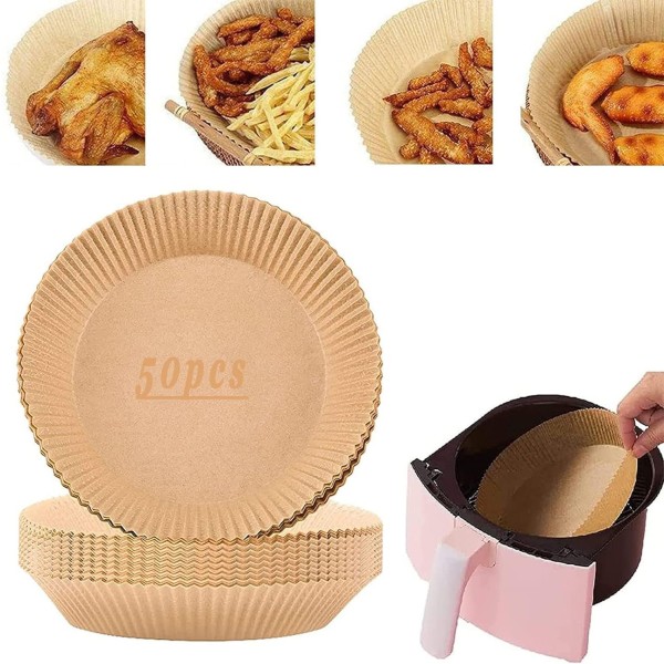 50 stk. 16x4,5 cm Air Fryer Bagepapir Ark Former runde Engangspa Brown one size