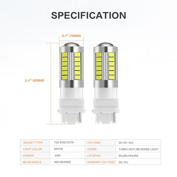 2x 3156 P27W T25 33st smd 5730 Vit