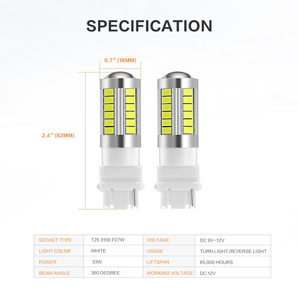 2x Red 3156 P27W T25 33st smd 5730 White