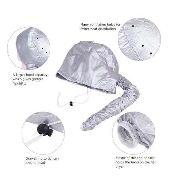 Hårtørrer Hætte / Opvarmningshætte Til tørring af håret effektivt. Silver one size