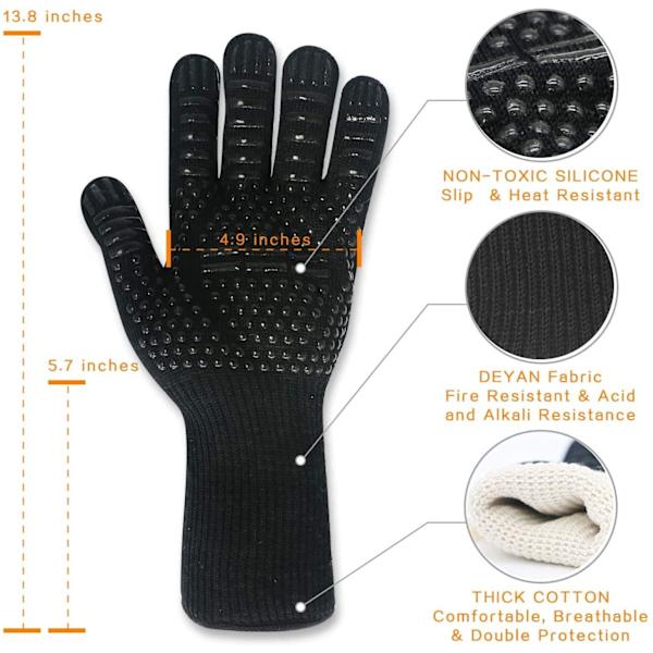 Grillhandsker varmebestandige op til 800°C ovnhandsker Black one size