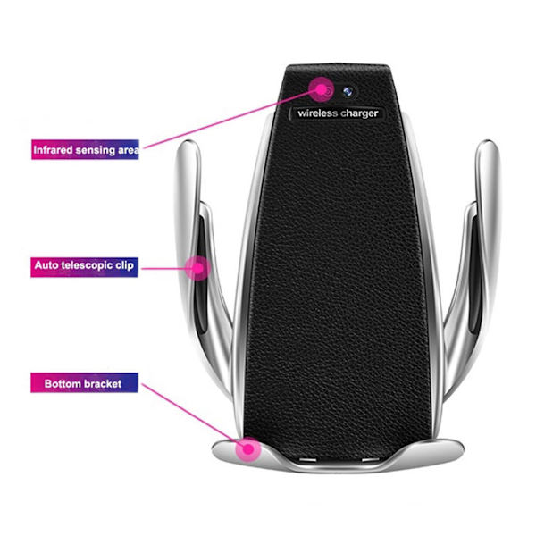 Langaton Qi-laturin autoteline 10W automaattisella lukituksella Black one size
