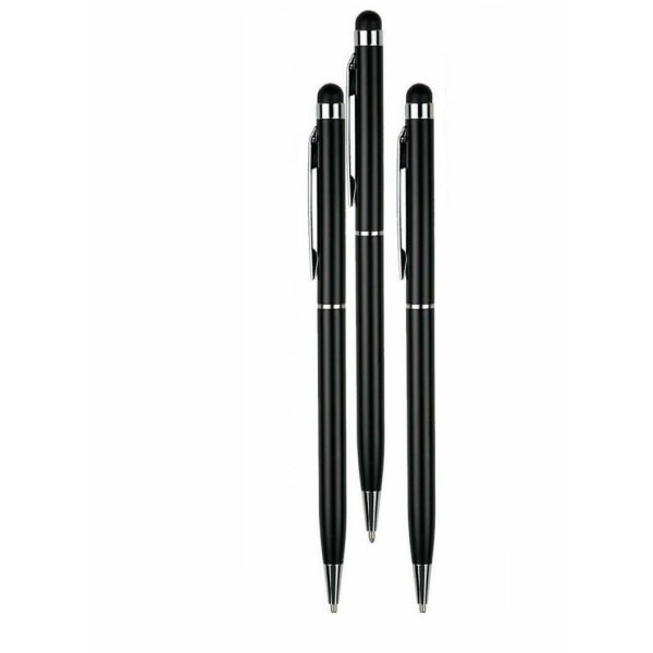 3x Svart 2 i 1 kulepunkt + Styluspenn for iPad, iPhone + flere . Black